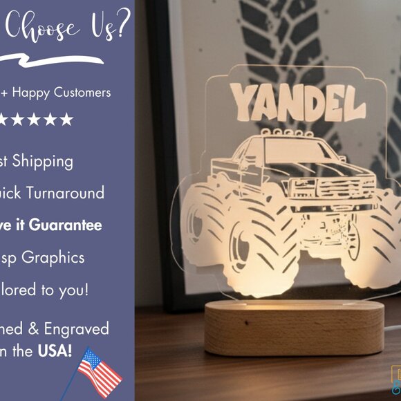 Monster Truck Night Light – Personalized LED Lamp for Truck Lovers - Picture 4 of 8